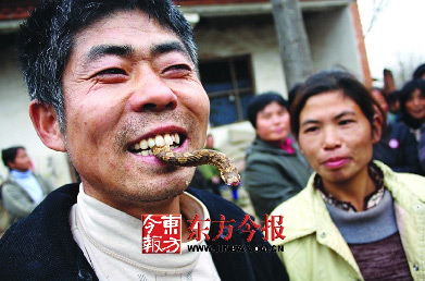 村民生吃活蛇上瘾 就啤酒吃得津津有味.jpg